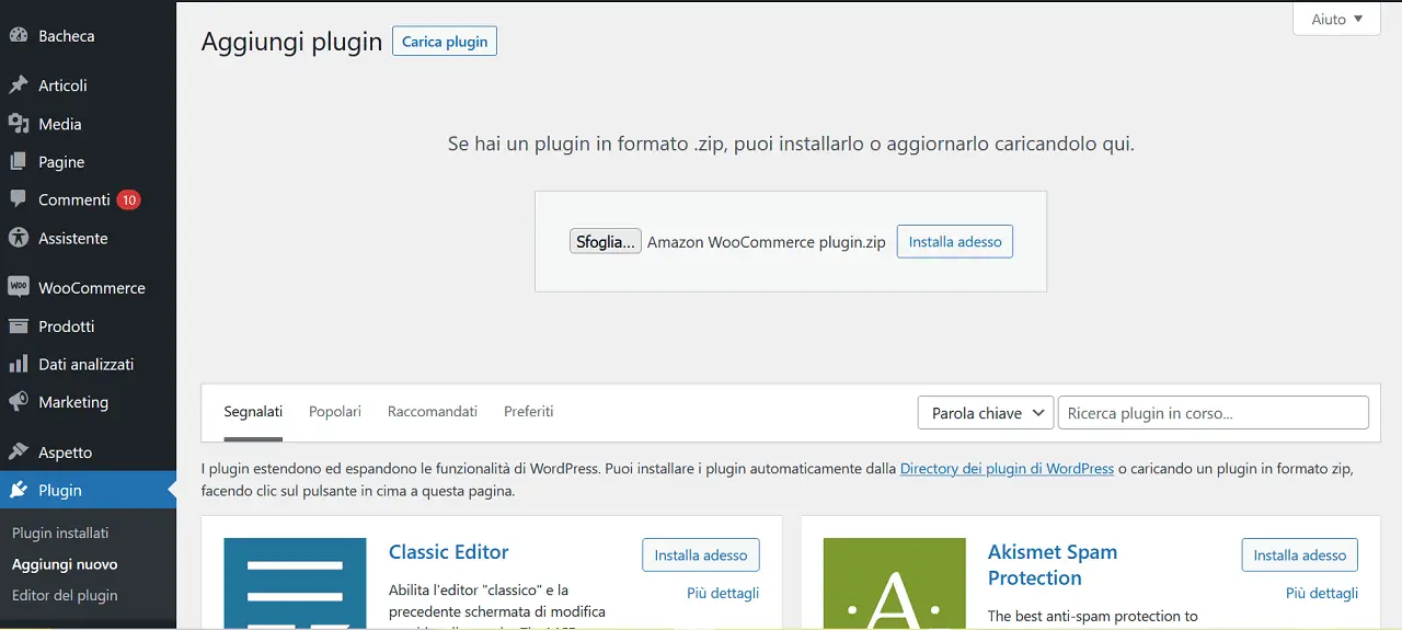 Install and activate the WooCommerce plugin for Amazon